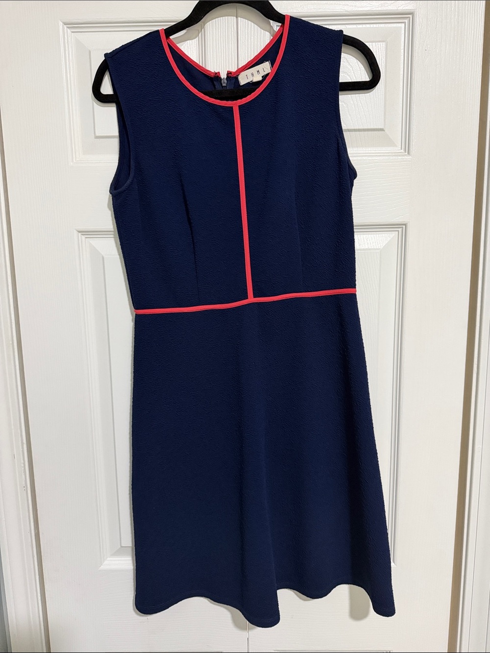 THML Navy Sleeveless Midi Dress with Pink Piping